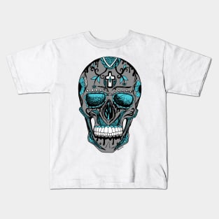 Blue Grey Los Muertos Skull Kids T-Shirt